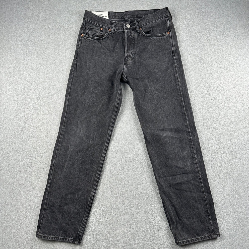 H&M Jeans Mens 30/32 Relaxed Coupe Decontractee Black Faded Button Fly